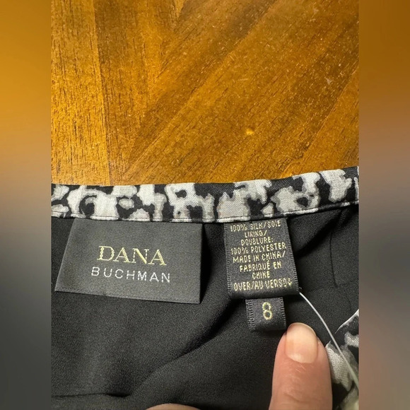 Dana Buchman Silk Skirt Black White Size 8 Asymmetrical Hem Ruching Y2K NWT - Picture 8 of 8